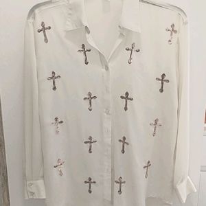 Long sleeve silky blouse